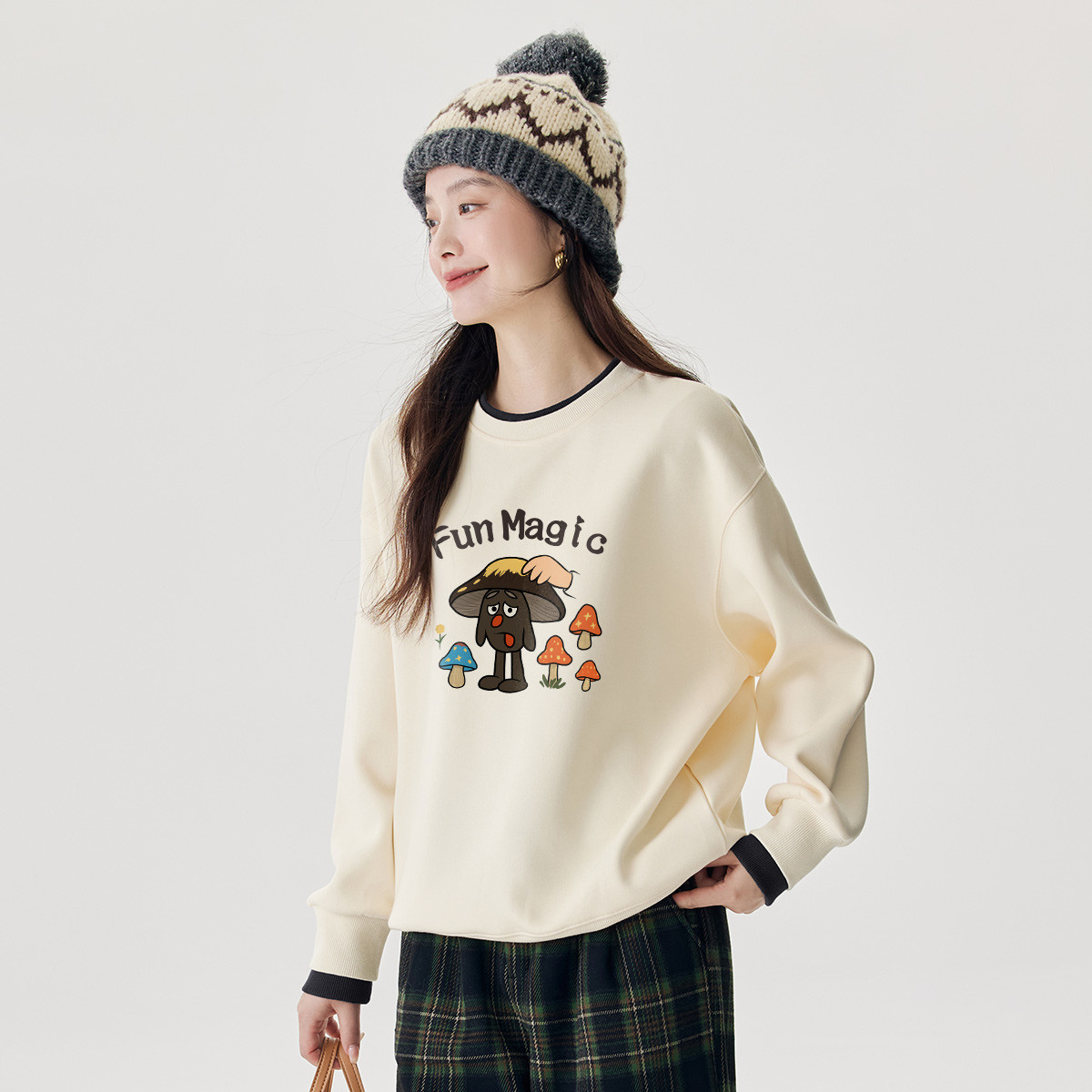 茵曼2025秋季新款女卫衣外套长袖宽松显瘦假两件圆领撞色百搭上衣