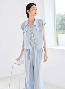 茵曼2026夏季新款三件套休闲运动文艺风衬衫吊带休闲长裤套装女士