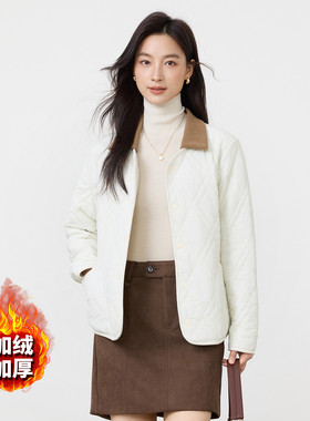 茵曼2025冬季新款绵羊毛短款棉服女时尚休闲上衣宽松外套小个子