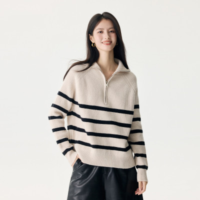 茵曼2025秋季新款宽松长袖针织衫女翻领毛衣减龄早秋上衣小个子