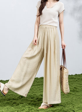 茵曼2026夏季新款薄款阔腿裤女2026年慵懒松弛感老钱风休闲直筒裤