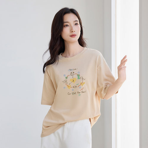 茵曼2026夏季新款100%棉基础款短袖T恤女休闲百搭宽松纯透气上衣