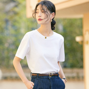 茵曼2026夏季新款正肩纯棉短袖T恤女夏宽松圆领上衣巨好看打底衫
