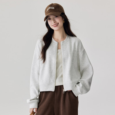 茵曼2025秋季新款女士卫衣外套长袖宽松圆领运动休闲上衣黑白色