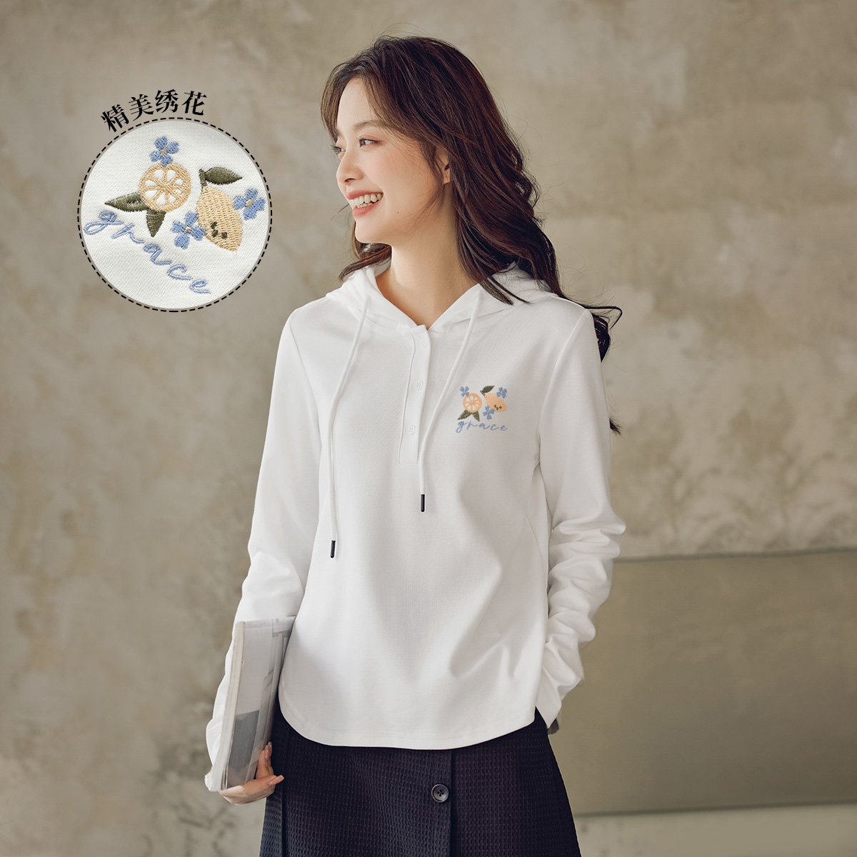 茵曼2026春季新款连帽长袖卫衣