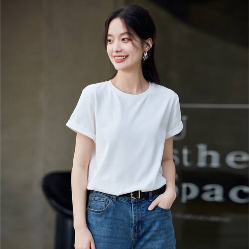 茵曼2026夏季新款正肩纯棉短袖T恤女士宽松独特超好看白色爆款