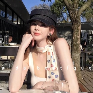 復(fù)古牛仔貝雷帽女純色顯臉小防曬帽出游平頂時(shí)尚 韓版 遮陽八角帽