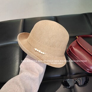 日本和纸帽子女春夏透气珍珠渔夫帽时尚百搭圆顶盆帽防晒帽太阳帽