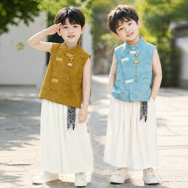 男女童新中式唐装马甲走秀表演服图片