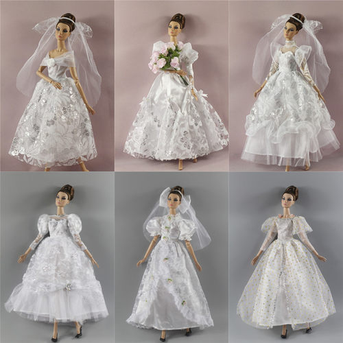 经典宫廷风婚礼蕾丝婚纱礼服头纱 30CM换装六分洋娃娃玩具衣服 - 封面
