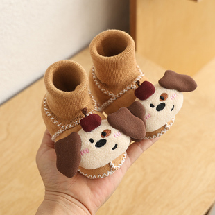 宝宝加绒卡通可爱软底脚套小月龄防掉厚棉鞋 12个月 袜冬季 婴儿鞋