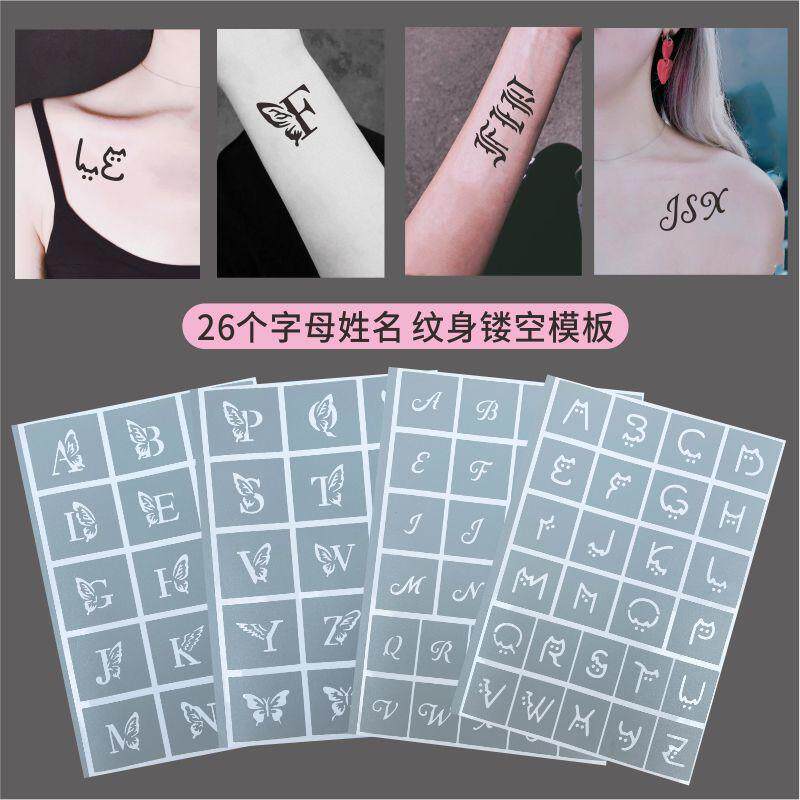 蝴蝶英文字母纹身镂空模板姓名哥特体猫咪小清新26个花体字母图案