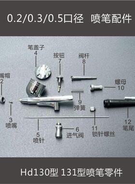 喷笔喷枪HD130/131型配件0.2/0.3/0.5口径喷针喷嘴喷帽零件