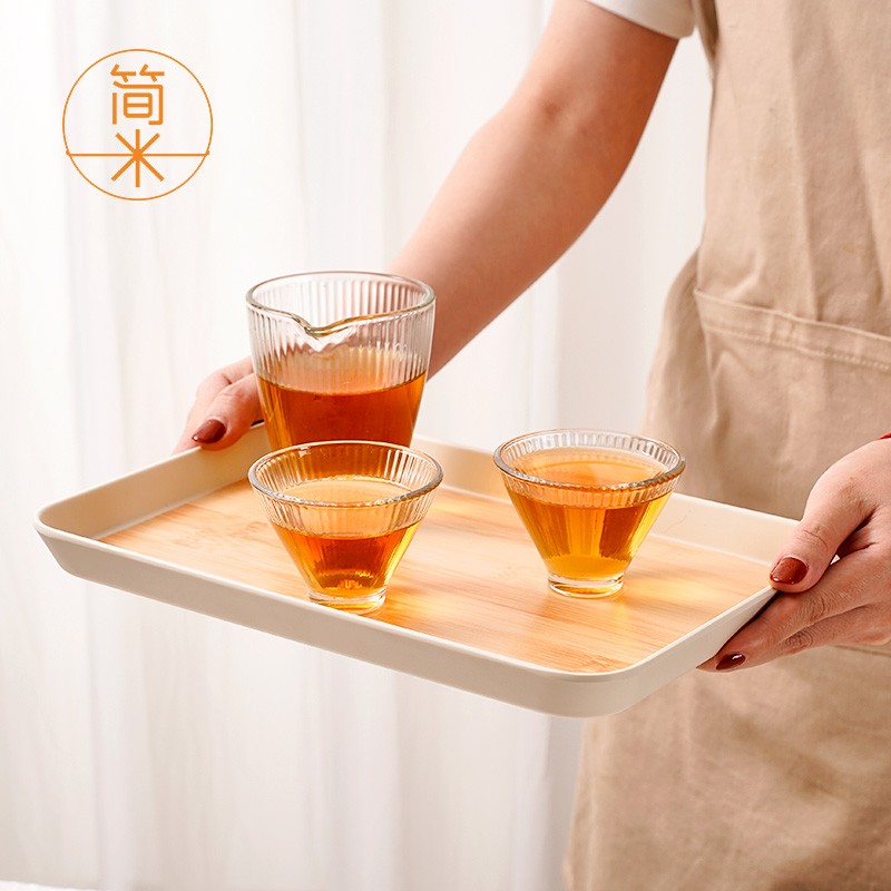 木纹托盘长方形家用放茶杯水杯茶盘客厅杯子收纳盘子木质塑料餐盘