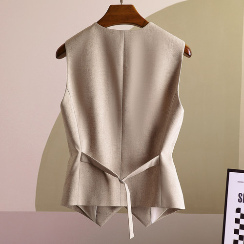 漫沿卡其色马甲女款春秋收腰背心