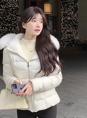 大毛领连帽90白鸭绒羽绒服女冬季