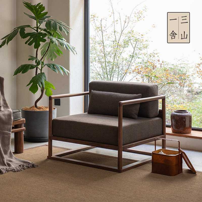 一舍新中式轻奢禅意黑胡桃木布艺单人椅休闲椅实木沙发椅客厅,鲜花速递/花卉仿真/绿植园艺,割草机/草坪机,淘宝优惠券,粉丝福利购,淘宝优惠卷