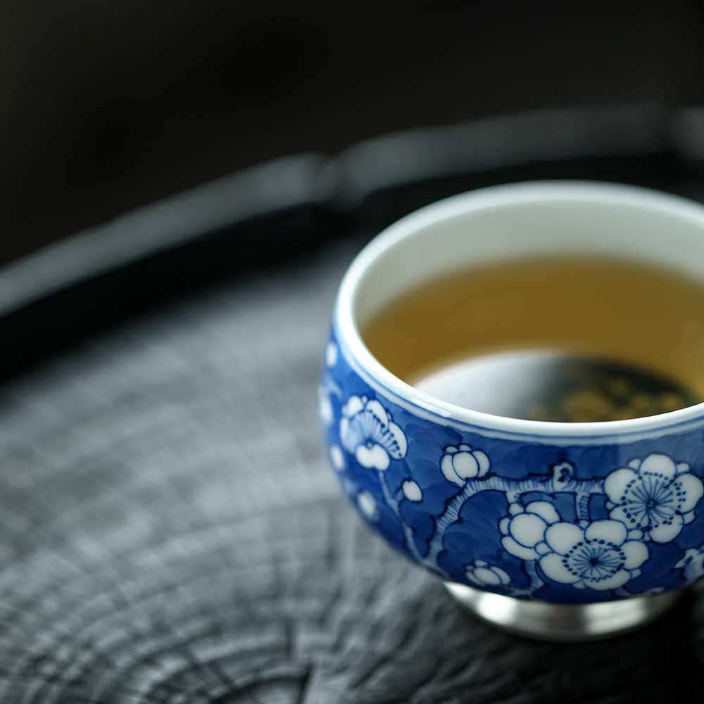 晴先生青花柴窑主人杯纯手工茶杯景德镇陶瓷手绘冰梅柴烧高足杯子