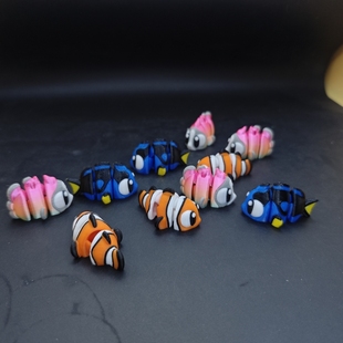 3D打印海洋鱼类钥匙扣挂件小丑鱼小鲨鱼彩色小熊小鸟可爱礼品挂饰