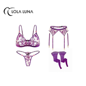 女性感蕾丝刺绣文胸套装 Lola 法式 艺术内衣套装 Luna 紫霞仙子