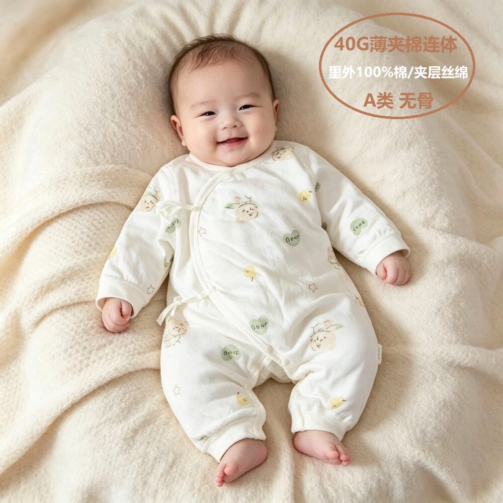 秋冬纯棉薄款保暖婴儿连体哈衣
