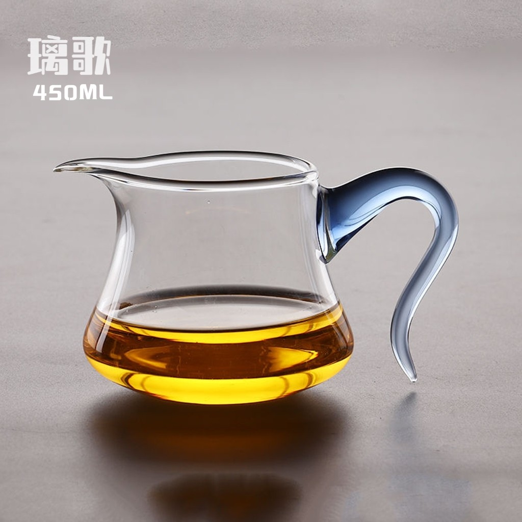 包邮耐高温硼硅加厚玻璃公杯带把耐热防爆玻璃分茶器茶海引把精致
