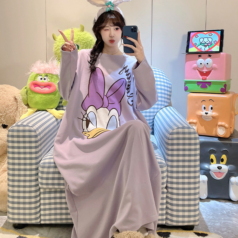 韩版黛西少女睡裙女童纯棉卡通长袖2026秋季家居服大童少女睡衣薄