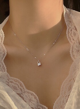 闪钻小锁吊坠925项链锁骨链女款轻奢个性冷淡风ins潮新款