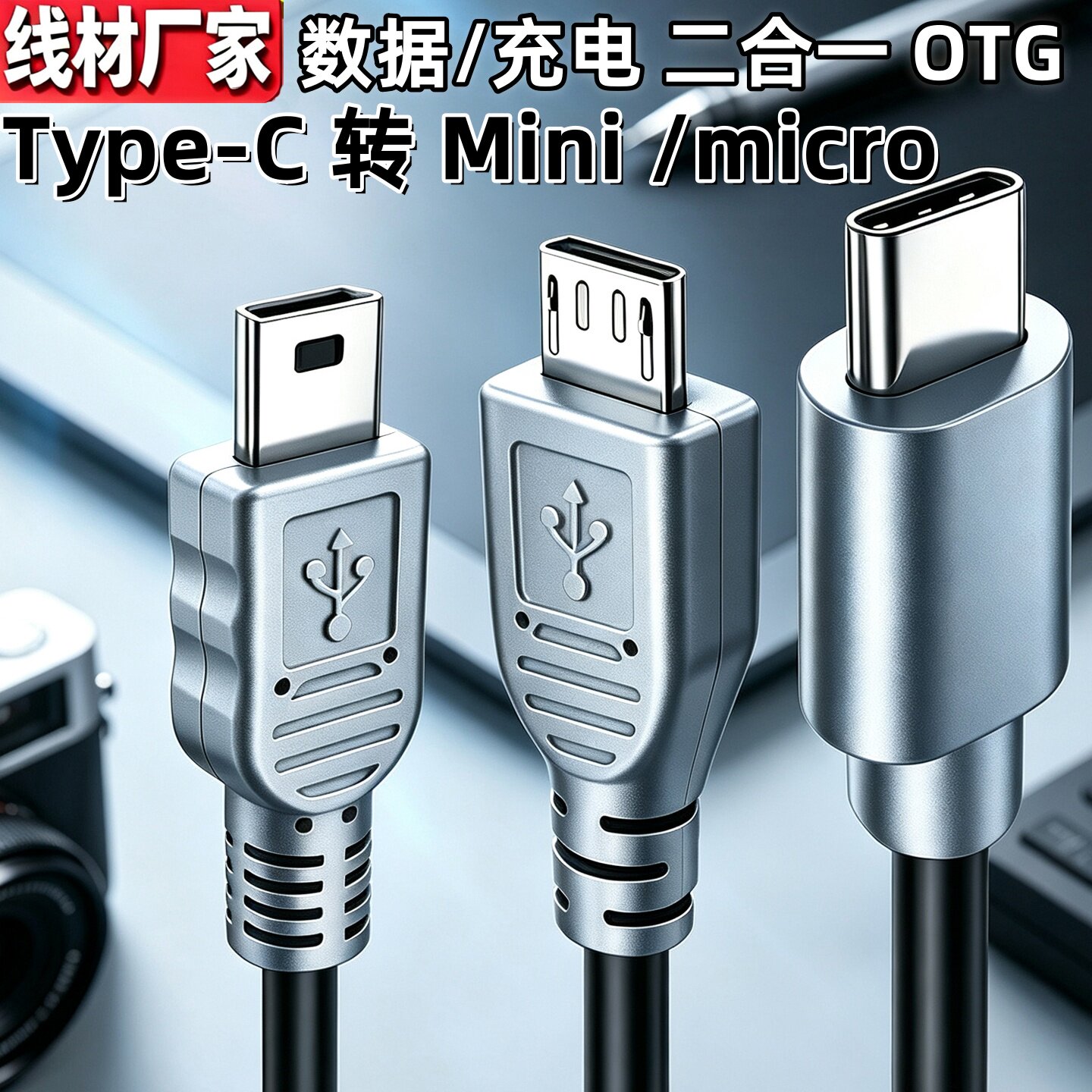 安卓micro usb转mini T型口type-c充电线支持OTG手机连相机数据线