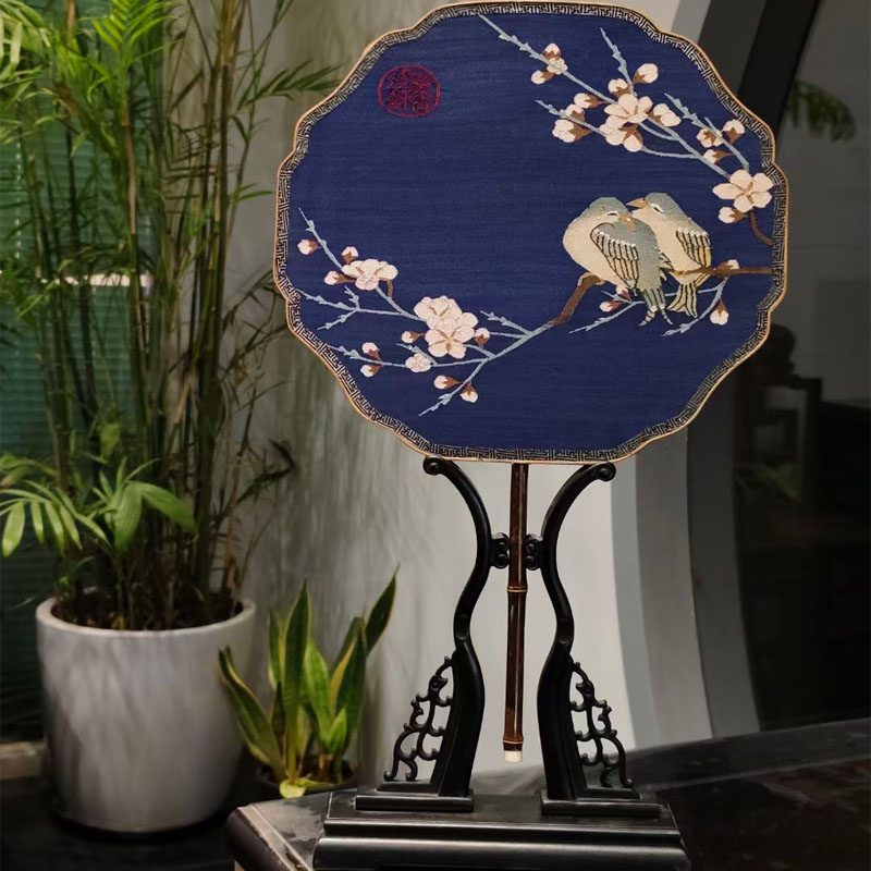 扇架苏绣团扇底座中式扇座