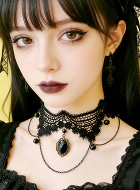 曦禾家原创choker 复古lolita蕾丝项链哥特暗黑系脖圈颈链LSXL062