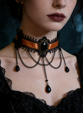 曦禾家原创choker复古lolita蕾丝项链哥特暗黑系脖圈颈链LSXL031