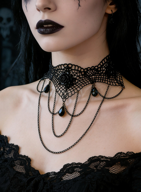 曦禾家原创choker 复古lolita蕾丝项链哥特暗黑系脖圈颈链LSXL065