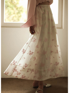 otherbela众氛围感植物系花朵刺绣hoskelsa博主同款a字摆半身裙