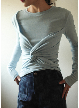 otherbela小众设计不对称扭结长袖收腰显瘦气质羊毛保暖打底衫女