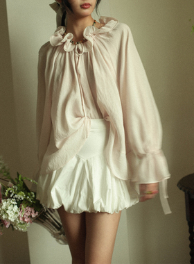 otherbela小众设计海岛度假绑带轻盈仙气花瓣领慵懒感衬衫上衣女