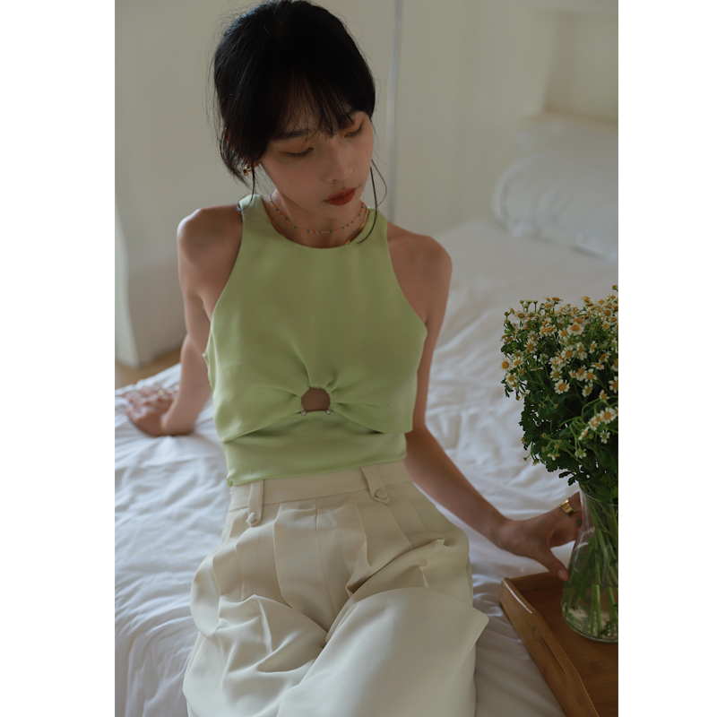 无袖简约后的适中镂空软缎女