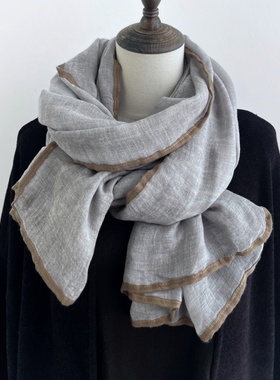 薄款纯色灰色做旧复古围巾女春夏四季旅游防晒外搭披肩空调房丝巾