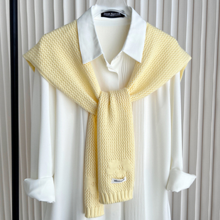 2025新款春季淡黄色纯色针织披肩外搭小坎肩女配裙子衬衫时尚柔软