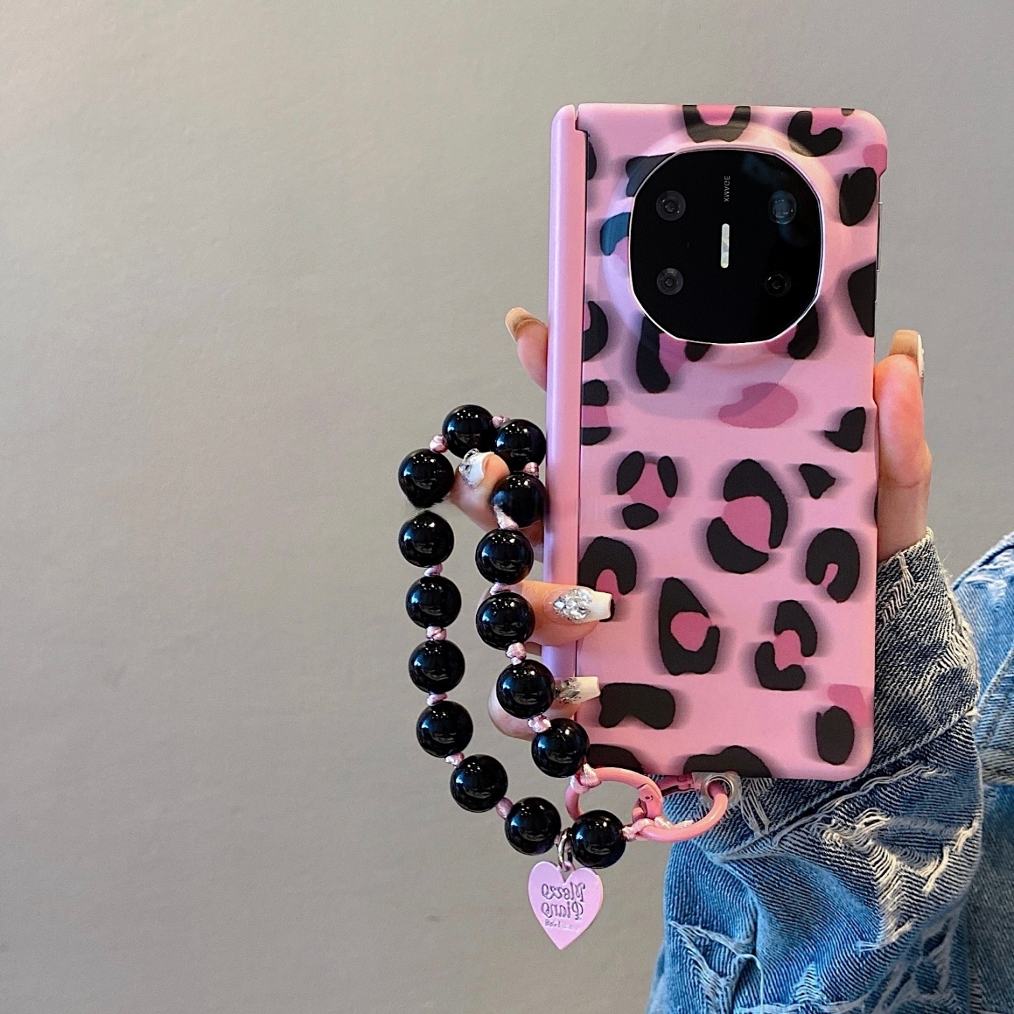 适用华为MateX7折叠屏手机壳matex6壳膜一体粉色豹纹MateX5典藏版X3全包磁吸中轴matex5保护套DEL-AL20手链女