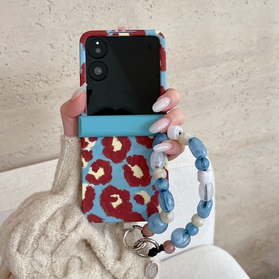 适用华为PuraX折叠屏手机壳荣耀MagicVFlip2壳膜一体小米MixFlip2全包中轴novaflipS手链蓝豹纹pocket2斜跨绳