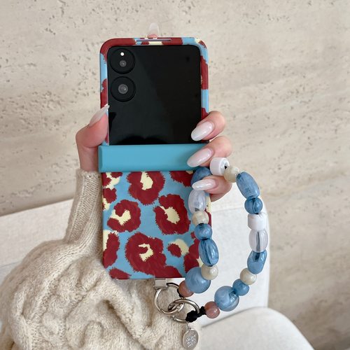 适用华为PuraX折叠屏手机壳荣耀MagicVFlip2壳膜一体小米MixFlip2全包中轴novaflipS手链蓝豹纹pocket2斜跨绳