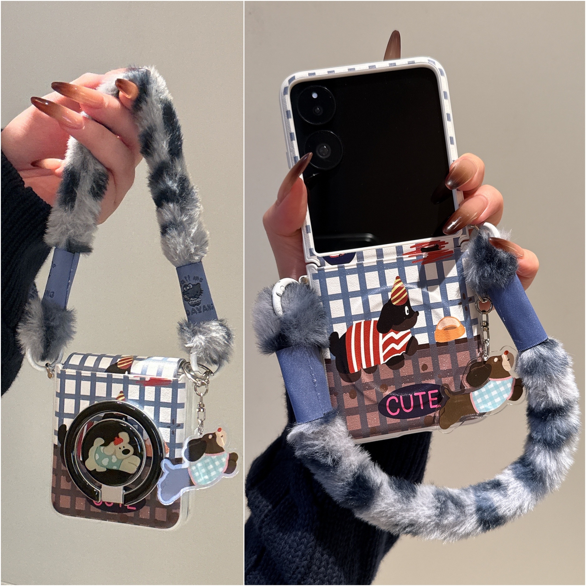 适用华为PuraX折叠屏手机壳小米MixFlip2壳膜一体卡通荣耀MagicVFlip2手提三星zflip7磁吸支架6斜跨5挂绳FE女