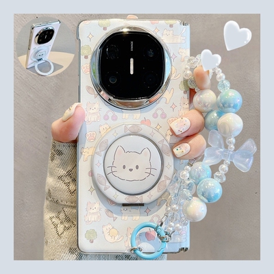 适用华为MateX7折叠屏手机壳matex6壳膜一体卡通猫咪MateX5典藏版X3全包磁吸中轴外屏带膜保护套DEL-AL20支架