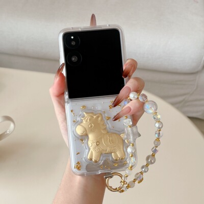 适用华为PuraX折叠屏手机壳小米MixFlip2壳膜一体荣耀MagicVFlip2摩托罗拉50三星zflip7金箔发财60Ultra手链