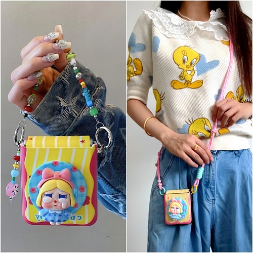 适用华为PuraX折叠屏手机壳小米MixFlip2卡通哭娃荣耀MagicVFlip2摩托罗拉5三星zflip7斜跨绳磁吸支架60Ultra