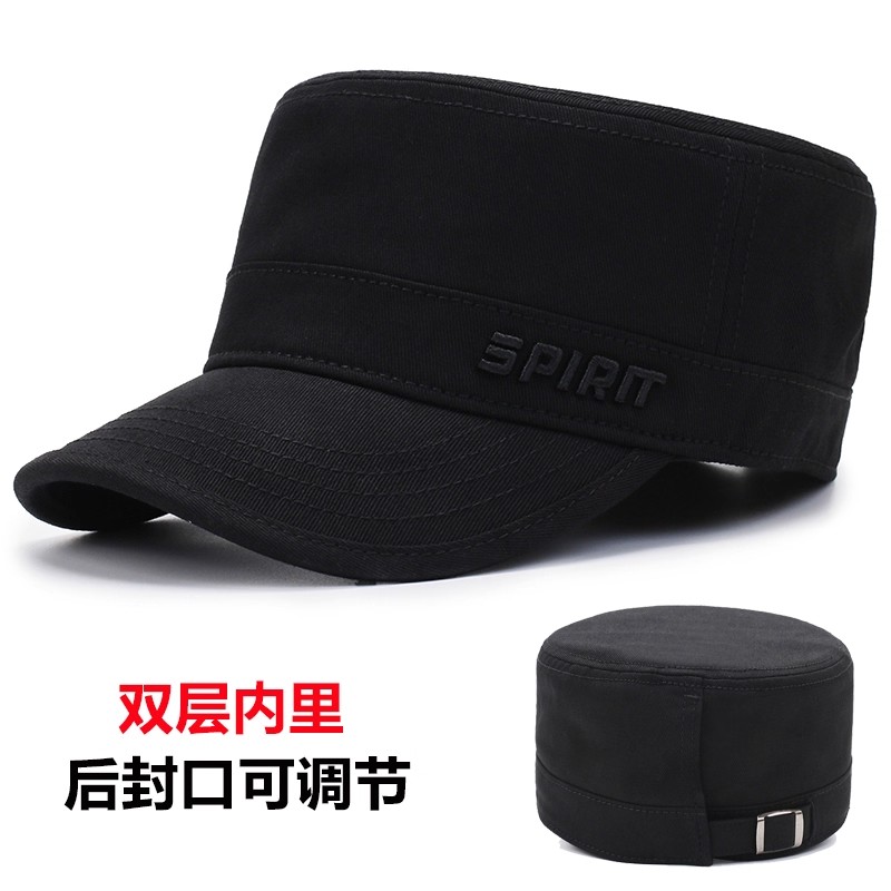 后封口平顶帽子男士新款纯棉全封闭休闲鸭舌帽秋冬季中老年男款帽