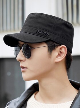 平顶帽男士后封口春秋新款潮流百搭休闲短檐中老年双层纯棉鸭舌帽