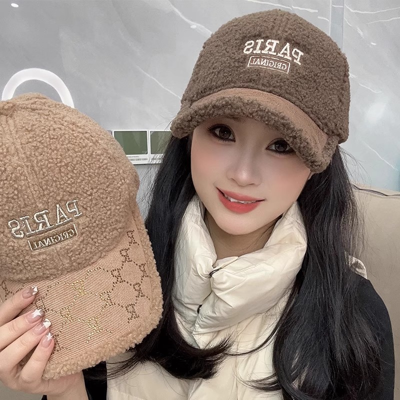 2025新款水钻刺绣羊羔绒棒球帽