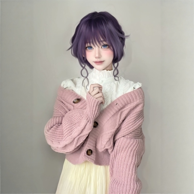 和栗薰子cos卷发粉色毛衣衬衫渐变半身裙熏香花凛然绽放二次元